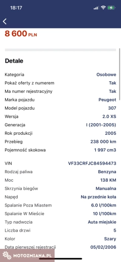 Peugeot 307 2.0 XS Benzyna, super stan